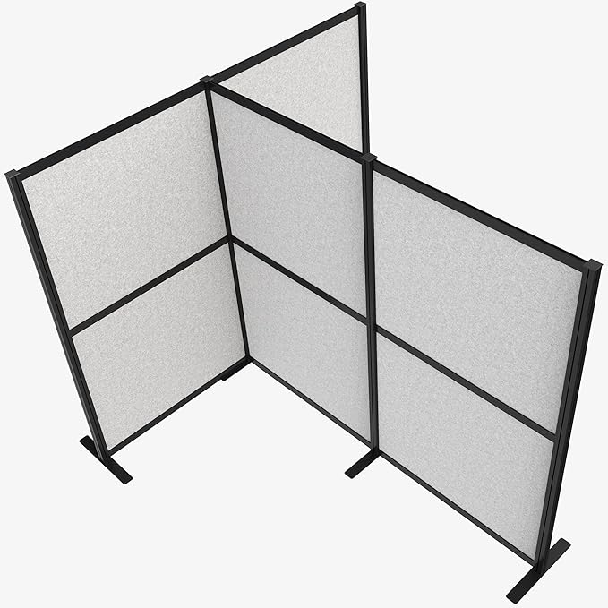 VIVO T-Shape Modular Corner Wall System, 4 Panels, Modern Professional Office Cubicle Dividers, Freestanding Privacy Screen, 66 inches High, Light Gray, Black Frame, PP-MWS63B-T
