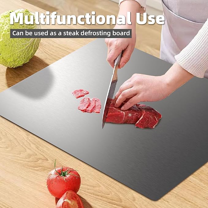 KORVOS Stainless Steel Cutting Boards for Kitchen, Food Grade 304 Stainless Steel Cutting Board with Lip, Metal Prep Board for Meat Fruits & Baking, 15.7" x 19.7"