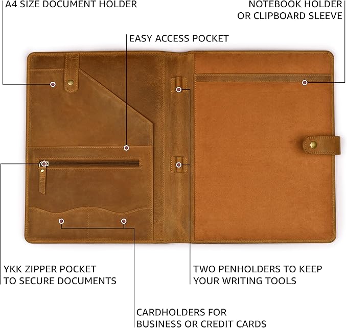 Leather Village Leather Portfolio Organizer - Professional Business Padfolio for Men & Women - Document Card Holder, Resume Folder, Folio for A4/Letter Size Writing Legal Pad- Tan Brown