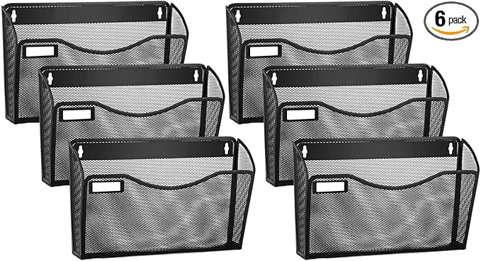 samstar 6 Pack Mesh Wall Mounted File Holder Metal Wall File Pocket Mail Organizer for Office/Home(with Label Panel)