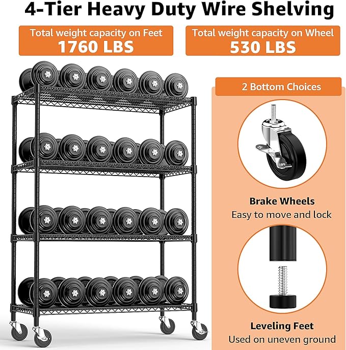 M MZG Industrial Metal 4 Tier Shelving for Garage, Pantry, Warehouse, Basement Utility Room, Storage Rack Metal Shelving Unit, Shelf Organizer, Black 23.6" D x 53.2" W x 73.6" H