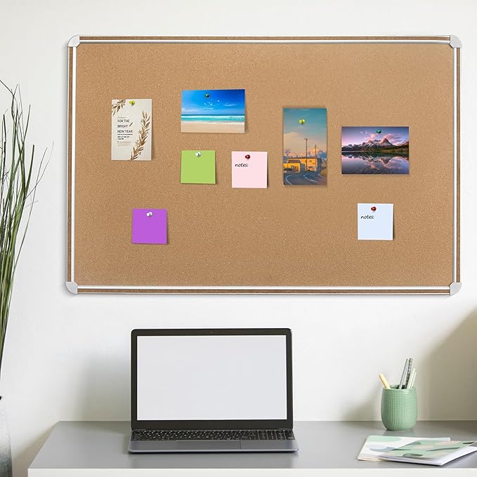 Cork Bulletin Board, 48 X 32 Inches Cork Strip Frame Message Vision Board, Large Wall Mounted Notice Memo Pin Board with 28 Push Pins