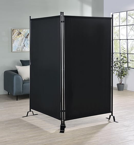 Proman Products - Galaxy 2 Panel Section Privacy Folding Screen Divider, Water Repellent Fabric Room Divider with Black Powder Coated Metal Frame for Indoors or Outdoors (Black)