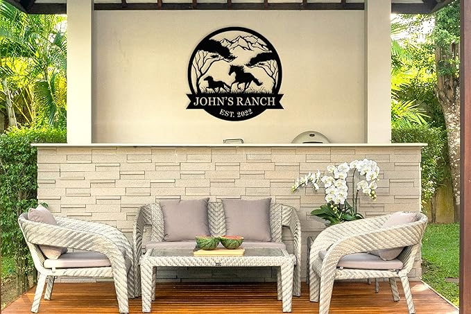 efcustomgifts Personalized Horse Ranch Metal Signs,Horse Signs for Barn, Custom Horse Farm Name Sign, Rustic Farmhouse Wall Decor, Custom Horse Entryway Sign farmhouse Gift