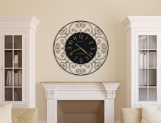 Hekman Furniture Joline Wall Clock – Elegant Oversized Decorative Analog Clock Striking Black Iron Finish Quartz Movement, Perfect for Room Decor, Bedroom, Office, Kitchen & Outdoor Spaces