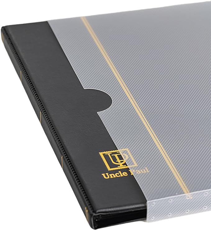 Stamp Albums 140 Pockets - Stockbooks with 35x197mm Sleeves, 10 Double Sided Black Page with Leatherette Padded Black Cover, Collection Storage Folder for Paper Money Postage Stamps AS0107BK