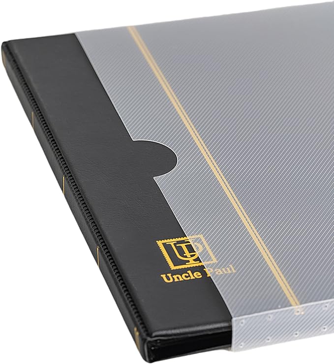 Stamp Albums 160 Pockets - Stockbooks with 30x197mm Sleeves, 10 Double Sided Black Page with Leatherette Padded Black Cover, Collection Storage Folder for Paper Money Postage Stamps AS0108BK