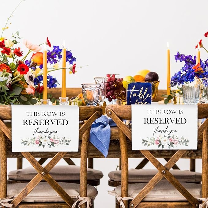 ChissNook Reserved Seating Chair Signs, This Row Is Reserved Pew Cloths Seating Placeholder for Church Pews, Wedding Decorations for Reception Parties Celebrations Event Meetings (Pink Floral, 4 PCS)