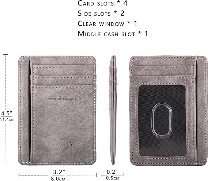 TOURSUIT Travel Minimalist Slim Front Pocket Wallet for Men Women, RFID Blocking Credit Card Holder Case (Grey)