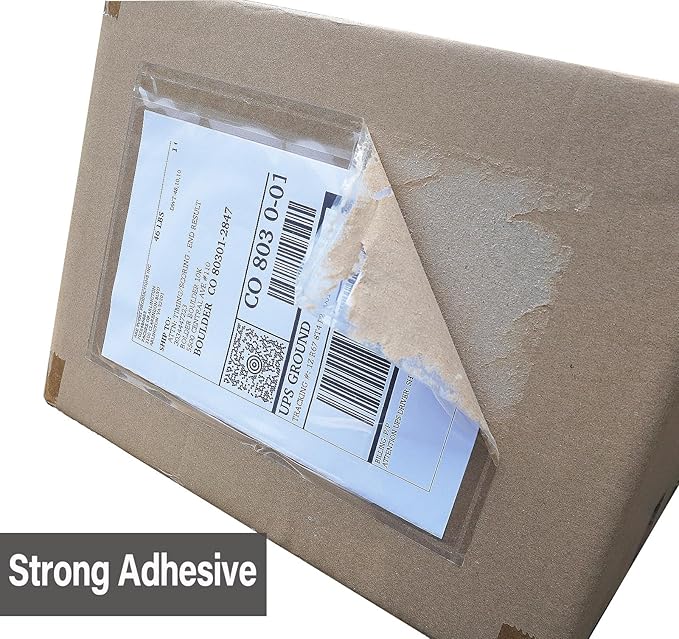 BEUYI Clear 9.5'' x 6.7'' Adhesive Shipping Label Pouches/Sleeves, Plastic Packing Slip Envelope Protector Holder, Easily Fits Half of Letter-Size Paper (60 Pack)