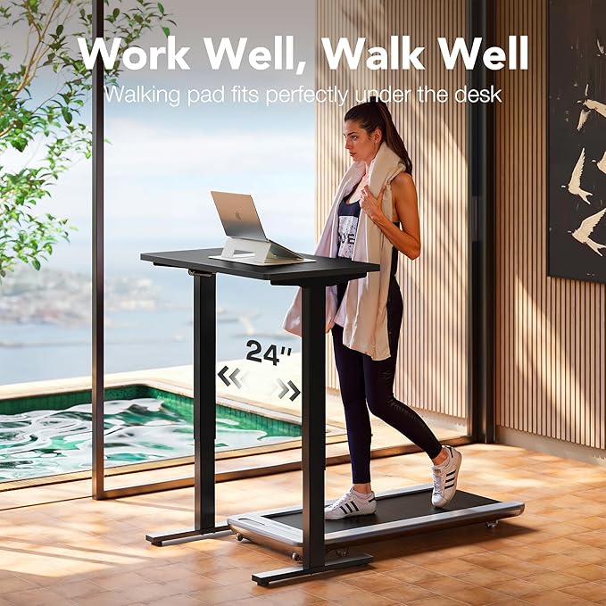 HUANUO Electric Standing Desk, 55 x 24 Inch Height Adjustable Computer Desk with Storage Bag, 4 Height Memory Settings, Sit Stand Up Desk for Home Office, Deep Black