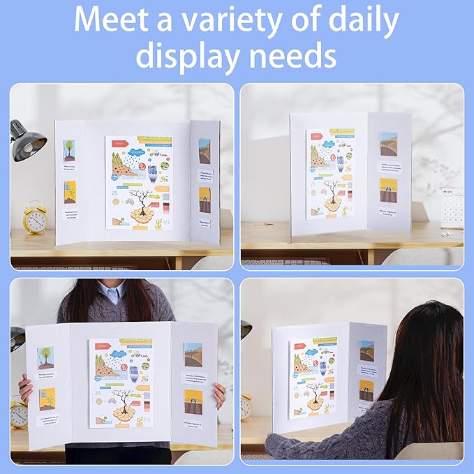AKONEGE 6 Pack Medium Trifold Poster Board, 26" x 16" White Corrugated Cardboard Tri Fold Poster Boards for Presentation, School Projects, Science Fair, Photo Display Exhibitions Event