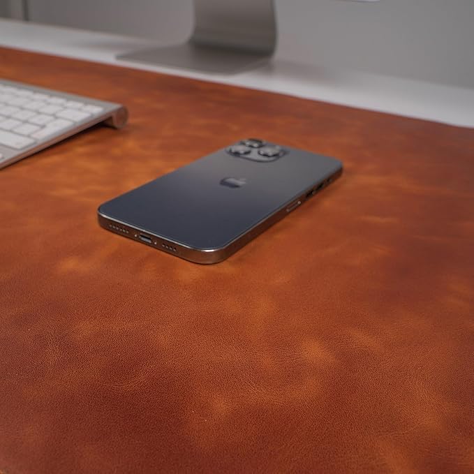 Node Leather Calfskin Leather Desk Pad – Executive Office Desk Mat with Non-Slip Bottom – Smooth Surface for Mouse & Keyboard – Wide Desk Protector 15 3/4" x 38" – Real Leather Desk Blotter