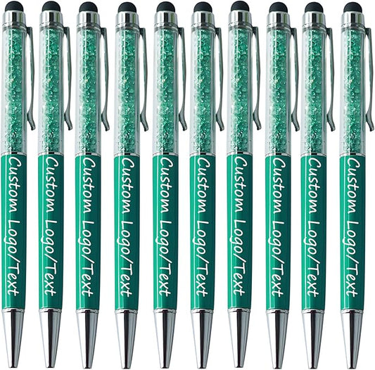 Yucold Customized Pens with Name/Logo - Touch Screen Stylus Ballpoint Pen, Perfect for Weddings, Business & Personalized Gifts (Peacock Green,100)