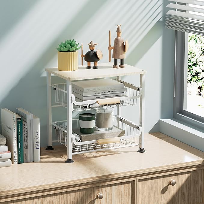 NiuYichee 3-layer Kitchen Fruit Storage Basket Snack Rack, Countertop & Desktop Pull-out Metal Basket with Handle, Organizers