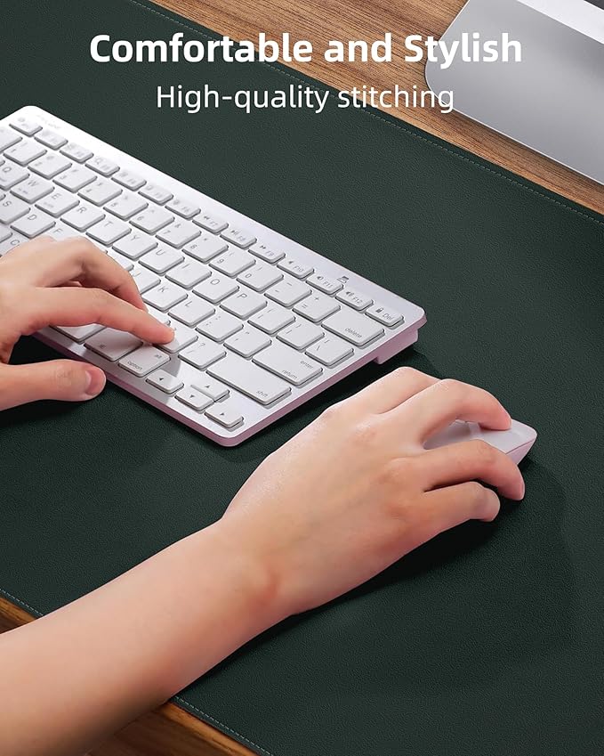 Leather Desk Pad Protector, Green Office Mat, Non-Slip PU Leather Blotter, Laptop Desk Pad, Waterproof Writing Pad (Dark Green, 31.5" x 15.7")