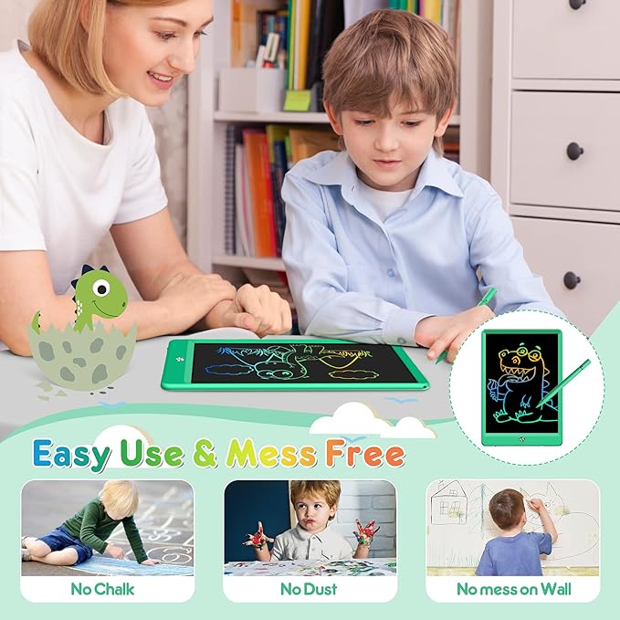FLUESTON LCD Writing Tablet, Doodle Board Toys Gifts for 3-8 Year Old Girls Boys, 10 Inch Colorful Electronic Board Drawing Pad for Kids, Gifts for Toddler Educational Learning Travel Christmas, Green