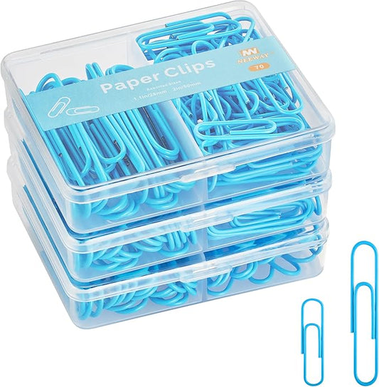 NEEWAY Colorful Paper Clips Assorted Sizes, Small and Large Paperclips, 210 Count, 3 Pack of 70 (Blue)