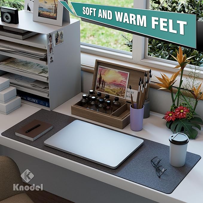 K KNODEL Felt Desk Mat, Large Desk Pad Protector, Office Computer Desk Mat for Keyboard, Non-Slip Mouse Pad (Dark Gray, 31.5"x11.8")