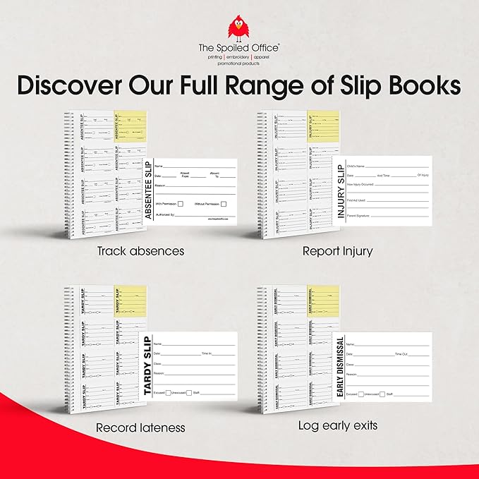 The Spoiled Office Tardy Slip Book with Carbonless Duplicates 400 Pcs - 2 3/4"x3 3/4"- Easy Tracking Log Book for School Carbon Copy, School Supplies, Office Supplies for Desk, Spiral Bound