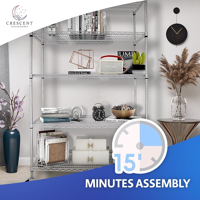 CRESCENT 48" W Storage Shelves 4000LBS Metal Shelving 5 Tier Wire Shelving Unit Garage Shelving Heavy Duty Metal Shelves for Storage Rack Commercial Adjustable Pantry Shelf, 48" W X 24'' D X 76" H