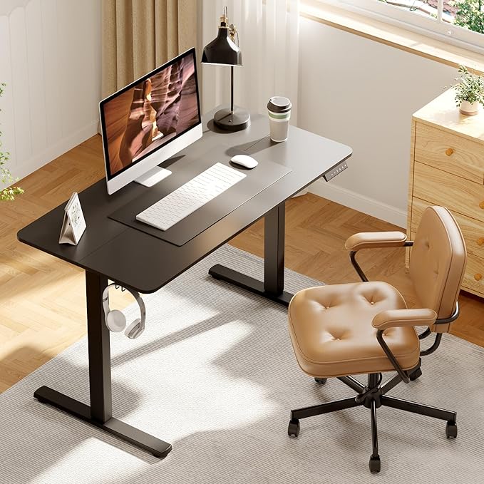 FitStand Adjustable Standing Desk, 47x24 Inches Home Office Desk with Memory Preset, Home Office Desk Computer Workstation Splice Black Top + Black Frame