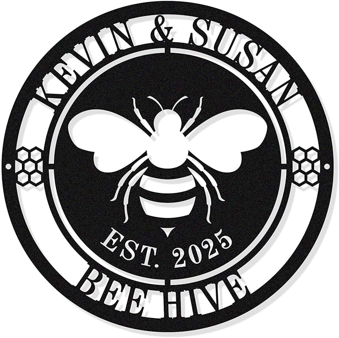 Personalized Honey Bee Sign,Custom Metal Bee Decor,Bee Hive Garden,Welcome Family Bee Sign,Custom Garden Sign,Gift for Gardener Bee Keeper，Bee Hive Decor