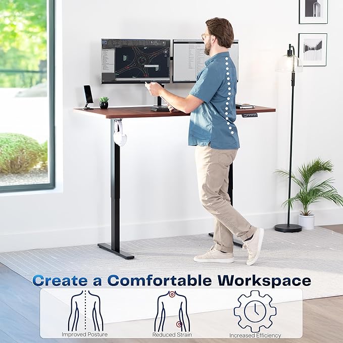 VIVO Electric 60 x 30 in Standing Desk, Memory Height Adjustment, 1B Series, Holds 220 lbs, Dark Walnut Top Black Frame, DESK-KIT-1B6D-30