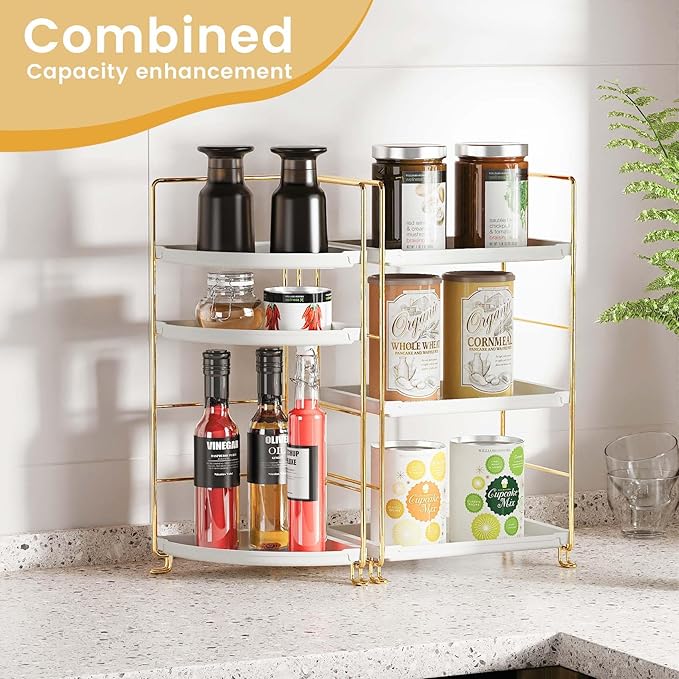 JANUS LiANG 3-Tier Bathroom Organizer Countertop, Corner Bathroom Counter Organizer, Makeup for Vanity Skincare Organizers and Storage, Kitchen Counter Organizer Perfume Organizer (Gold)