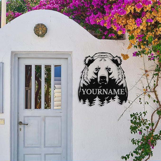 Custom Bear Metal Sign, Custom Bear Metal Wall Art Decor, Personalized Last Name Signs for Home, Rustic Farmhouse Black Wall Decor for Cabin, Bedroom, Living Room, Porch