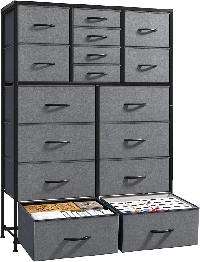 Romorgniz 57“H Dresser for Bedroom with Drawers,Fabric Dressers & Chests of Drawers for Bedroom,Large Dresser, Sturdy Metal Frame & Wood Top,Entryway, Hallway(Grey)