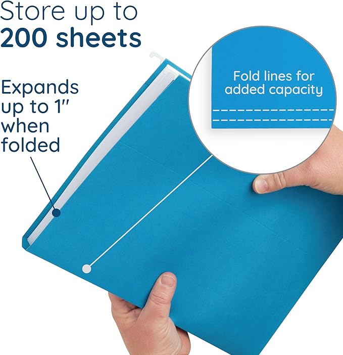 Blue Summit Supplies Hanging File Folders, 25 Reinforced Hang Folders, Designed for Home and Office Color Coded File Organization, Letter Size, Blue, 25 Pack