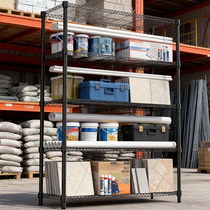 M MZG 5 Tiers Shelf 1750 lbs Steel Storage Shelving Utility Shelving Unit Steel Organizer Wire Rack for Home,Kitchen,Office,Garage Black 17.7" D x 47.2" W x 72.4" H