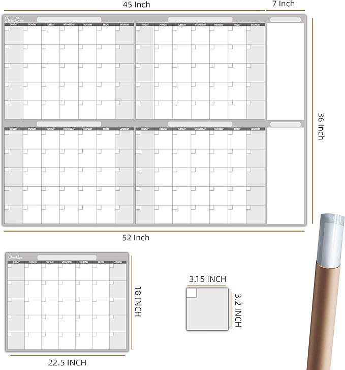 Large Dry Erase Wall Calendar - 36" x 52" Undated 4-Month Calendar for Home, Office, School - Reusable Jumbo Laminated Task Organizer