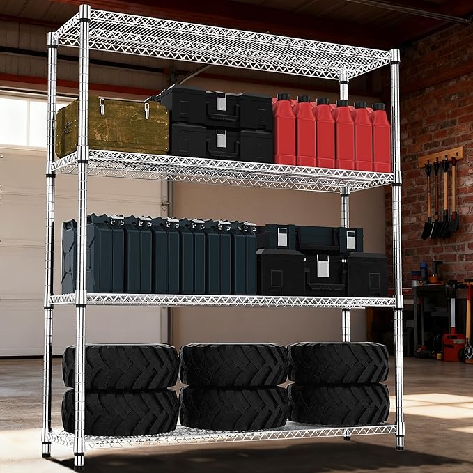 M MZG 4 Tiers Shelf 2640 lbs Steel Storage Shelving Utility Shelving Unit Steel Organizer Wire Rack for Home,Kitchen,Office,Garage Chrome 17.7" D x 47.2" W x 70.3" H