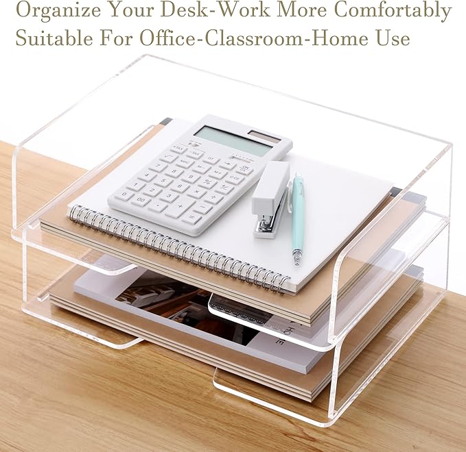 HeZone Acrylic Paper Tray Desk Organizers and Office Suplies Document Storage Enlarged Letter Tray Clear Paper Organizer (Large Horizontal)…