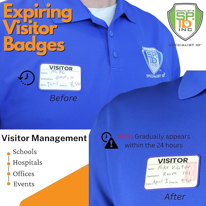 Specialist ID Visitor Log Book for Business or Schools - Expiring Visitor Sticker Badges and Sign in Book with Carbon Copy Record Keeping for Guest Tracking - Spiral Binder Registry (500 Badges)