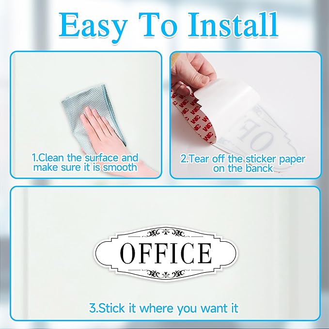 The Office Door Sign for Home and Business，Self-Adhesive Waterproof and Fade-Resistant Modern Office Sign Sticker for House，Business，Door, Window Decor（White）