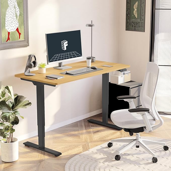 FLEXISPOT E6 3-Stage Dual Motor Electric Standing Desk 48 x 30 Sit Stand Up Desk, Holds 220 lbs, Adjustable Height w/Memory Presets, One-Piece Maple Desktop & Black Frame, Ships in 2 Boxes