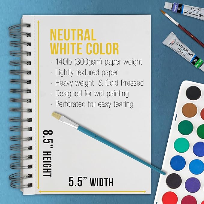 U.S. Art Supply 5.5" x 8.5" Premium Heavyweight Watercolor Paper Pad, Pack of 3 (30 Sheets Each), 140lb (300gsm) - Spiral Bound, Cold Pressed, Acid-Free, Wet, Water Color Paper - For Artists, Students