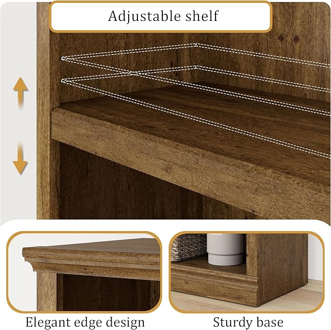 blini 3-Shelf Bookcase Wooden Bookshelves 33in Wide Floor Standing Display Storage Shelves Vintage Oak Bookcase for Home Office, Living Room, Bed Room