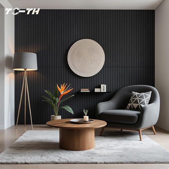 TO-TH Wood-Look Acoustic Wall Panels, 10 Pack 47.2” x 23.6” Sound Panels, Decorative Wood Panels for Wall Sound Dampening Panels for Home, Office, Basement, Smoky with Mitered Edges