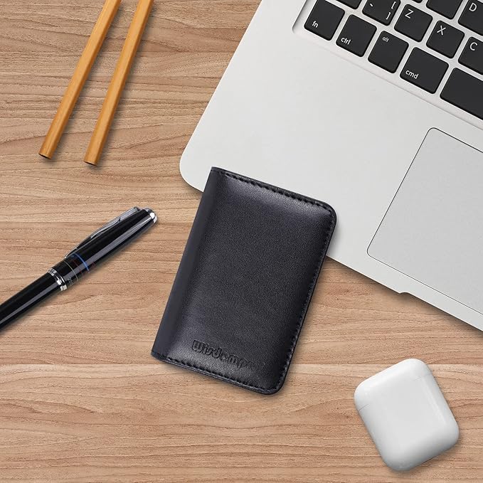 Wisdompro Business Card Holder, 2-Sided PU Leather Folio Name Card Holder Wallet Case with Magnetic Shut for Men and Women, Ultra Slim and Thin
