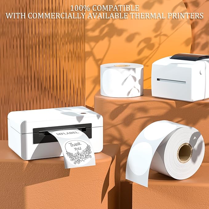 MFLABEL 2" 750 Labels White Circle Direct Thermal Stickers Labels Roll Compatible with Zebra, Rollo, MUNBYN, Self-Adhesive Round Direct Thermal Labels