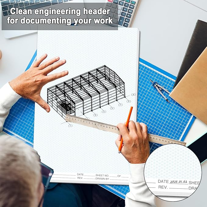 2 Pack 100 Sheets 11" x 17" Isometric Graph Paper Pad Landscape for 3D Designs Architecture Landscaping Engineering Drafting (Portrait)
