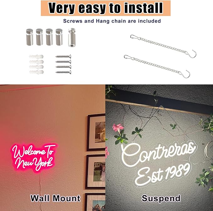 Custom Neon Sign Wedding Last Name, Plug/Battery Operated Neon Lights Customizable for Backdrop Reception, Hanging Personalized Lighted LED Signs for Bar Business, Party, Kids Room Bedroom Wall Decor