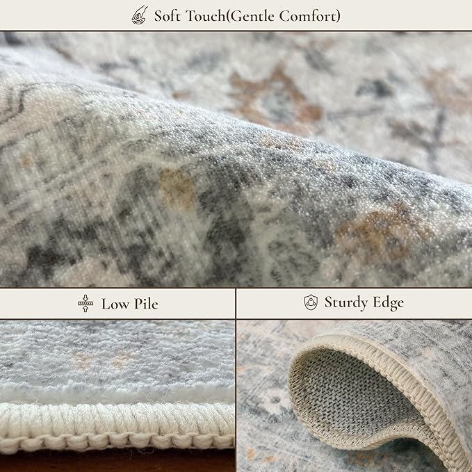 GENIMO Runner Rug 2PCs, Machine Washable Non Slip Vintage Hallway Runner Rug 17.3"x47"+17.3"x30", Low Pile Lightweight Rugs for Indoor Entryway, Hallway, Kitchen and Corridor, Light Taupe Brown