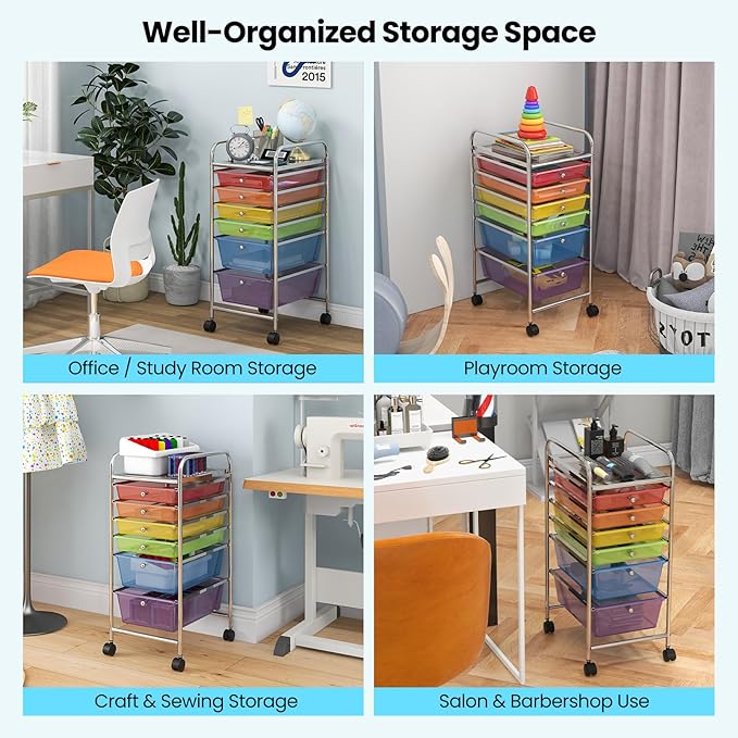 Giantex 6 Storage Drawer Cart Rolling Organizer Cart for Tools Scrapbook Paper Home Office School Multipurpose Mobile Utility Cart (Multicolor)