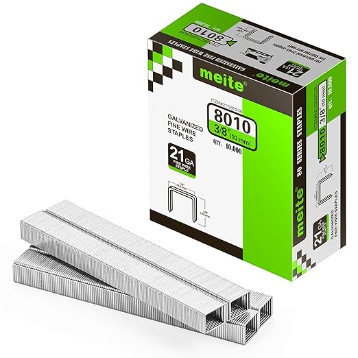 meite 21 Gauge Upholstery Staples, 1/2-Inch Crown with 3/8-Inch Length Galvanized Heavy Duty Staples for Staple Guns MT8016, MT8016S, and MT8016SLN (10 Boxes)