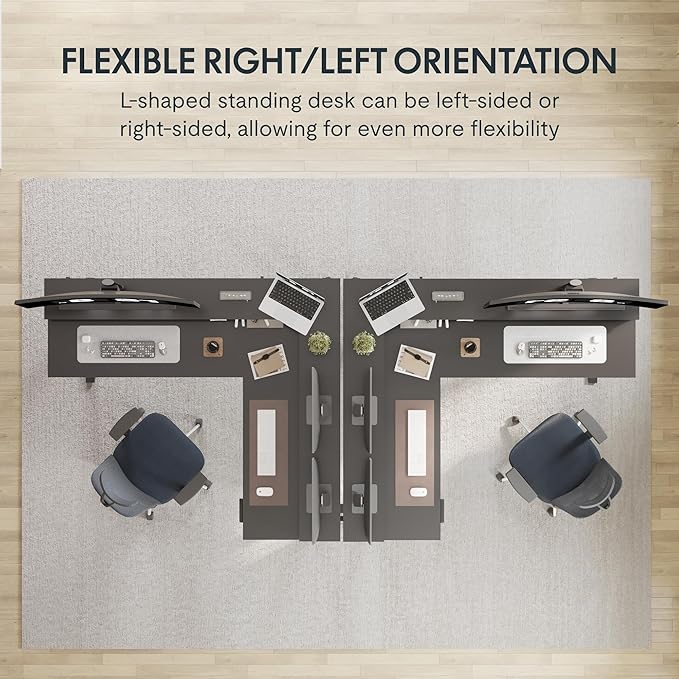 FLEXISPOT 71" Large L Shaped Standing Desk Electric Corner Table with Shelf, 4 Storage Drawers, Adjustable Computer Workstation for Home, Office, Game, Studio, Black Top + Black Frame